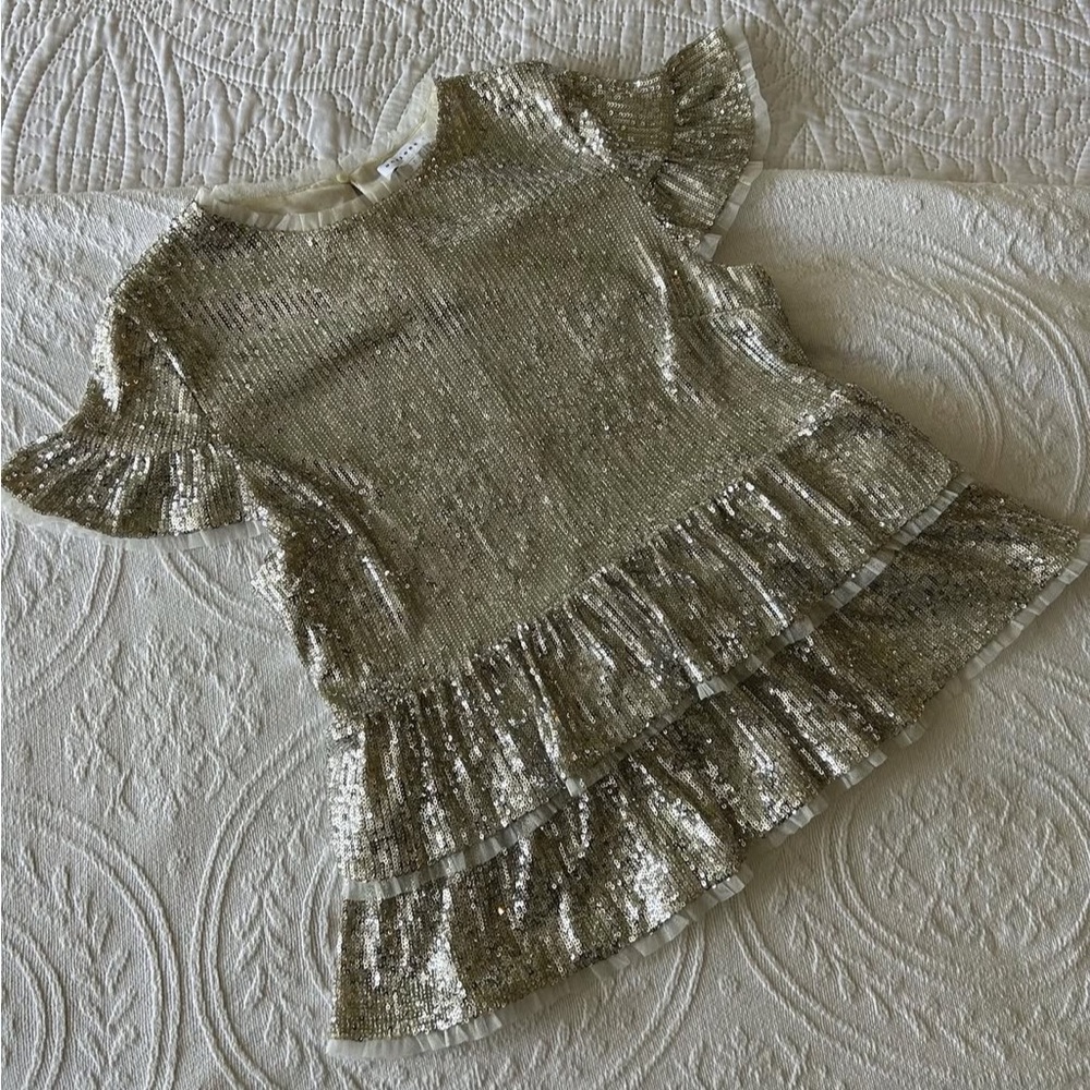 Silver Sequin Ruffle Peplum Top